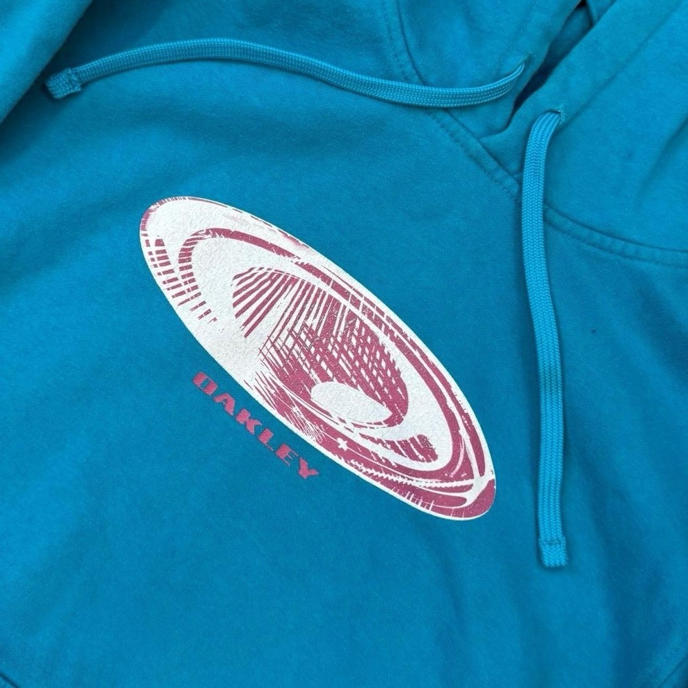 Vintage Oakley Logo Blue Pullover Hoodie Women's Size Medium Beachy Surf Y2K VTG